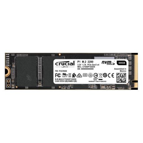 SSD накопитель CRUCIAL P1 CT500P1SSD8 500Гб, M.2 2280, PCI-E x4, NVMe