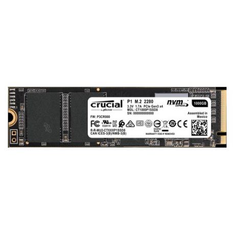 SSD накопитель CRUCIAL P1 CT1000P1SSD8 1ТБ, M.2 2280, PCI-E x4, NVMe