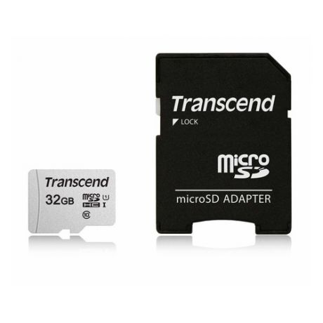 Карта памяти microSDHC UHS-I U1 TRANSCEND 32 ГБ, 95 МБ/с, Class 10, TS32GUSD300S-A, 1 шт., переходник SD