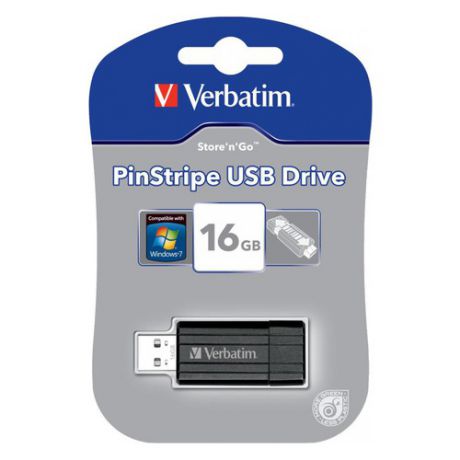 Флешка USB VERBATIM PinStripe 16Гб, USB2.0, черный [49063]
