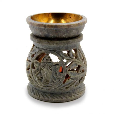 Аромалампа каменная ваза Ганеш с латунным покрытием чашечки 8 см (0,3 кг)