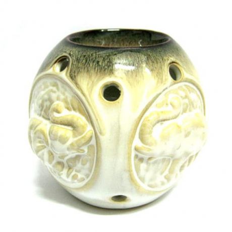 Аромалампа круглая со слонами светлая / темная керамика 10см (N238)
