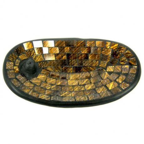 Подставка для благовоний керамическая овальная со стеклом золотая 13х21см (0.2 кг)