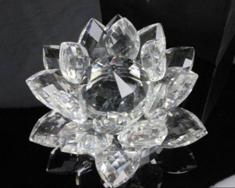 Кристалл "Лотос белый" стеклянный сувенир, символ вселенной и мудрости 11,5х5,5см (XH3-4)