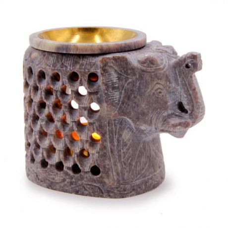 Аромалампа каменная ваза Слон с латунным покрытием чашечки 11 см (0,3 кг)
