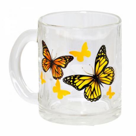 Кружка Опытный стекольный завод, Чайная, Желтые бабочки, 300 мл