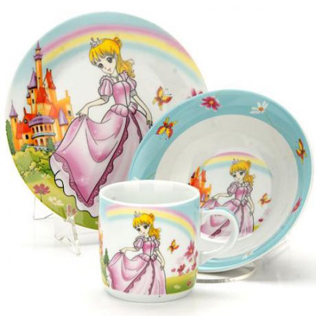 Набор детской посуды LORAINE, Принцесса, 3 предмета, белый, с узором