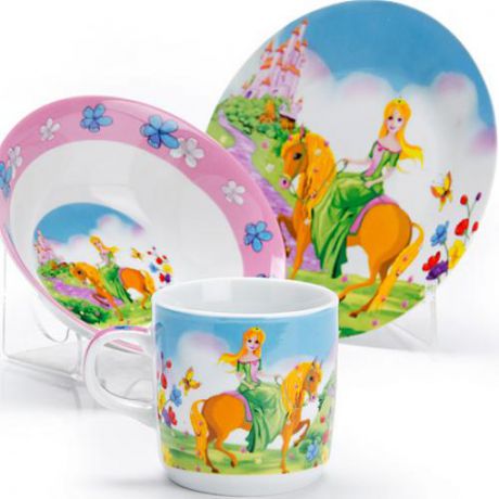 Набор детской посуды LORAINE, Принцесса, 3 предмета, разноцветный, с узором