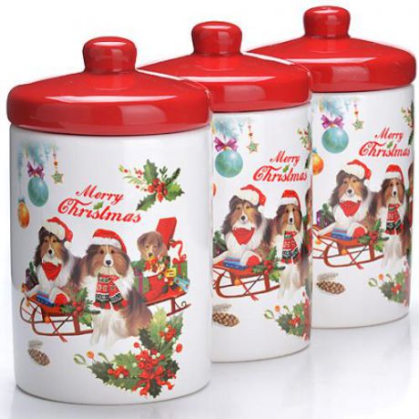 Набор банок для сыпучих продуктов LORAINE, Merry Christmas, 0,48 л, красная крышка