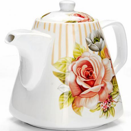 Чайник заварочный LORAINE, Цветы, 1,1 л, белый, с узором