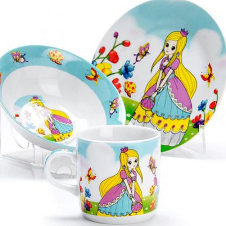 Набор детской посуды LORAINE, Принцесса, 3 предмета, белый