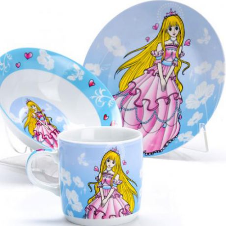 Набор детской посуды LORAINE, Принцесса, 3 предмета, голубой