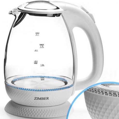 Чайник электрический ZIMBER, 1,7 л, 2200W, белый, подстветка