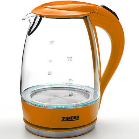 Чайник электрический ZIMBER, 2200W, 1,7 л, оранжевый, стекло