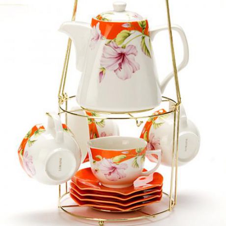Чайный сервиз LORAINE, 10 предметов, оранжевый, цветы