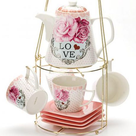 Чайный сервиз LORAINE, 10 предметов, розовый, розы