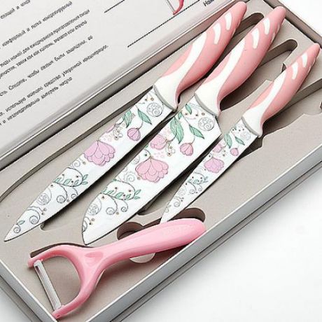 Набор ножей MAYER & BOCH, 4 предмета, розовый, с узором