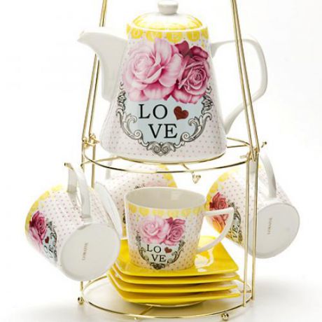Чайный сервиз LORAINE, 10 предметов, желтый, розы