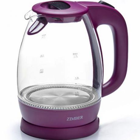 Чайник электрический ZIMBER, 2200W, 1,7 л, фиолетовый, стекло
