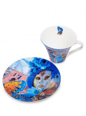 Чайная пара Carmani, Венецианские маски, 0,25 л, голубой