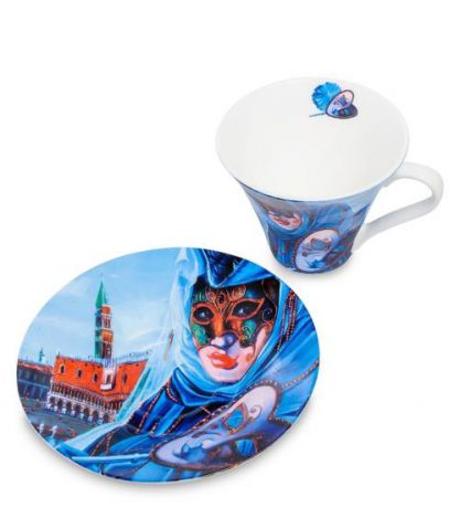 Чайная пара Carmani, Венецианские маски, 0,25 л, синий