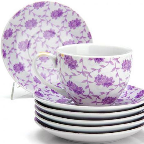 Чайный набор LORAINE, 12 предметов, фиолетовый, цветы