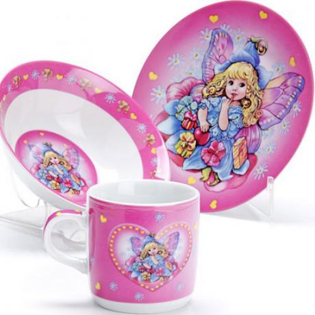 Набор детской посуды LORAINE, Ангел, 3 предмета, розовый