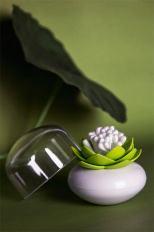 Контейнер для ватных палочек QUALY, Lotus, 8,3*8 см, зеленые лепестки