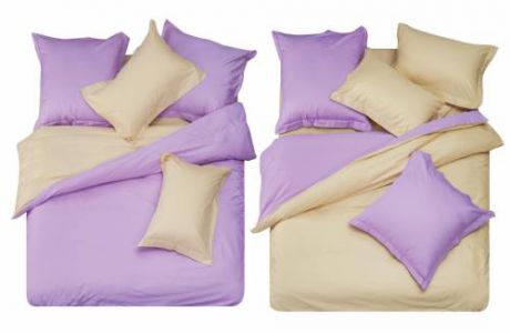 Комплект постельного белья двуспальный-евро СайлиД, L, фиолетовый/бежевый