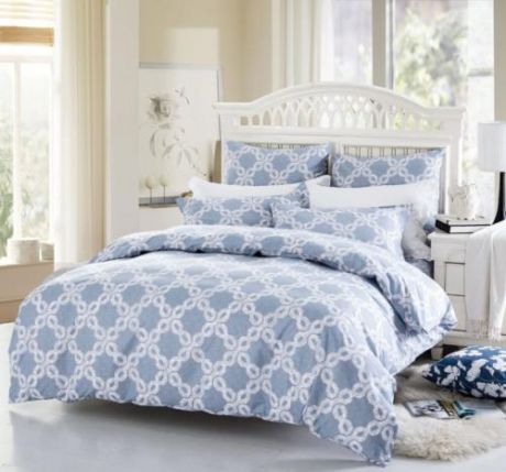 Комплект постельного белья двуспальный-евро СайлиД, A, рисунок, голубой