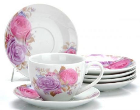 Чайный набор LORAINE, Цветы, 12 предметов, розовые розы
