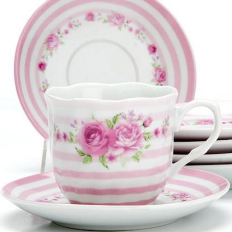 Чайный набор LORAINE, Цветы, 12 предметов, розовый