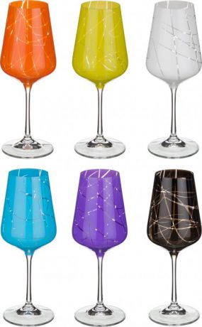 Набор бокалов для вина Bohemia Crystal, Sandra, 350 мл, 6 предметов, разноцветный