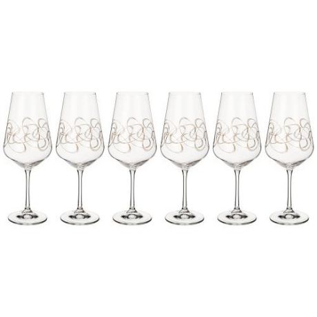 Набор бокалов для вина Bohemia Crystal, Sandra, 550 мл, 6 предметов, золотой узор