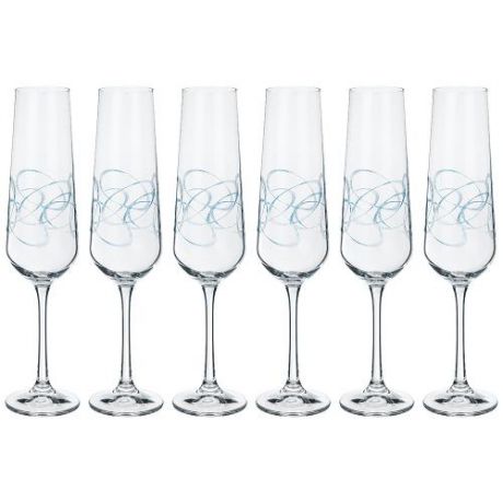 Набор фужеров для шампанского Bohemia Crystal, Sandra, 6 предметов, голубой узор