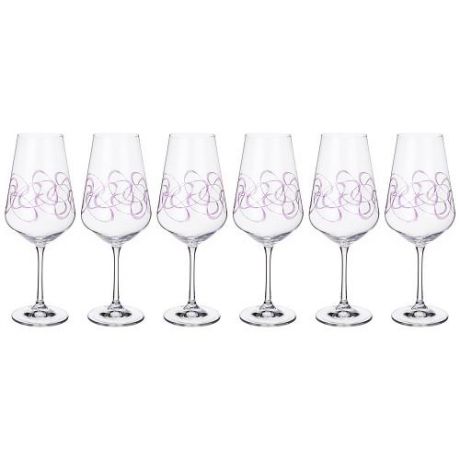 Набор бокалов для вина Bohemia Crystal, Sandra, 550 мл, 6 предметов, фиолетовый узор