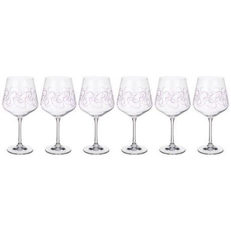 Набор бокалов для вина Bohemia Crystal, Sandra, 570 мл, 6 предметов, фиолетовый узор
