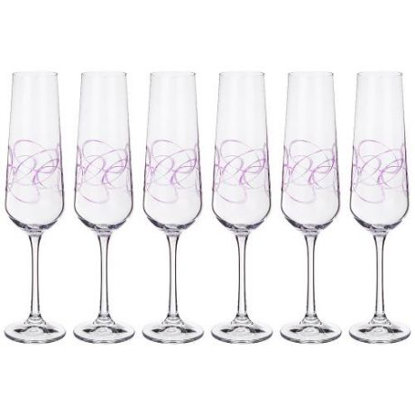 Набор фужеров для шампанского Bohemia Crystal, Sandra, 6 предметов, фиолетовый узор