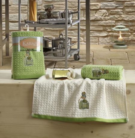 Набор кухонных полотенец KARNA, LEMON, зеленый, 2 предмета, с рисунком
