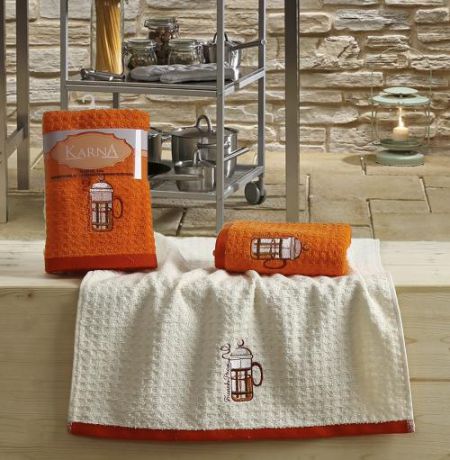 Набор кухонных полотенец KARNA, LEMON, оранжевый, 2 предмета, с узором