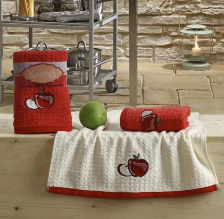 Набор кухонных полотенец KARNA, LEMON, красный, 2 предмета, яблоко
