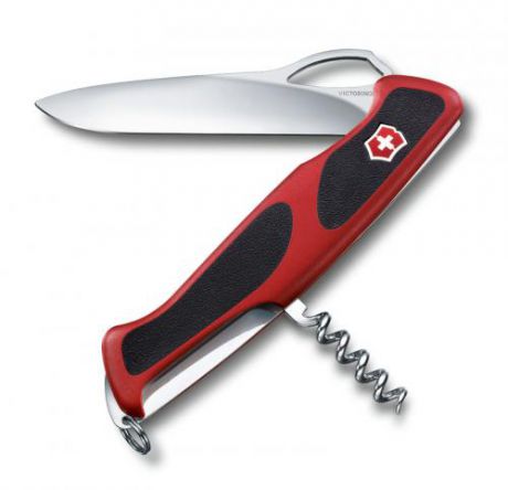 Перочинный нож VICTORINOX, RangerGrip, 13 см, 5 функций, красный, с фиксатором