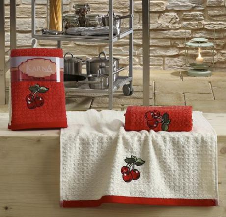 Набор кухонных полотенец KARNA, LEMON, красный, 2 предмета, вишня