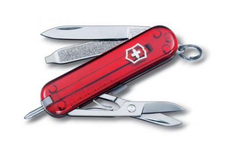 Нож-брелок VICTORINOX, Signature, 5,8 см, 7 функций, красный, полупрозрачный корпус