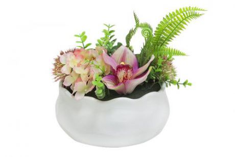 Декоративные цветы Гортензия розовая и орхидея в керам вазе