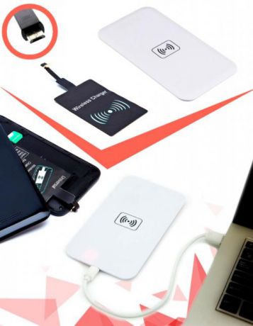 Аккумулятор беспроводной плоский для смартфонов с Micro USB разъемом, белый