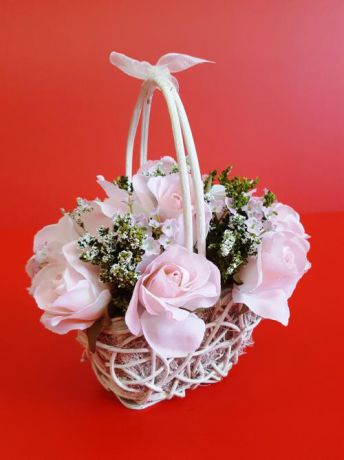 Розы в корзине PRIMANOVA, 21*15*11 см, розовый