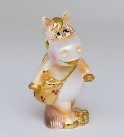 Фигурка декоративная Art East, Лошадь Олеся с сумкой, 12 см, золото