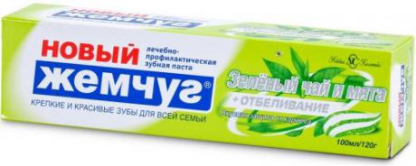 НК Зубная паста Новый жемчуг, зеленый чай и мята+отбеливание, 100 мл./40шт./17134