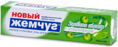 НК Зубная паста Новый жемчуг, зеленое яблоко+отбеливание, 100 мл./40шт./17130